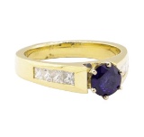 1.60 ctw Blue Sapphire and Diamond Ring - 14KT Yellow Gold