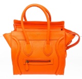 Celine Neon Orange Leather Micro Luggage Tote Bag