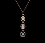 1.28 ctw Diamond Pendant With Chain - 14KT Tri Color Gold