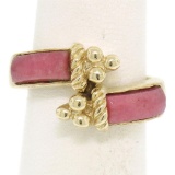 14k Yellow Gold 2 Bezel Set Rectangular Pink Jade Bypass Ring