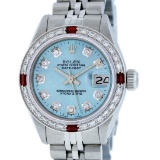 Rolex Ladies Stainless Steel Sky Blue Diamond & Ruby Datejust Wristwatch