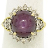 14K Two Tone Gold 11.60 ctw Cabochon Star Ruby & Champagne Diamond Cocktail Ring