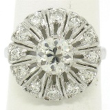Antique Art Deco Platinum 1.37 ctw European Diamond Open Platter Ring