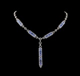 10.66 ctw Sapphire and Diamond Necklace - 18KT White Gold