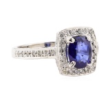 3.21 ctw Blue Sapphire And Diamond Ring - 14KT White Gold