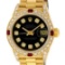 Rolex Ladies 18K Yellow Gold Black Diamond And Ruby President Wristwatch With Ro