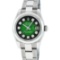Rolex Ladies Stainless Steel Green Vignette Diamond Quickset Datejust Wristwatch