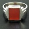 Men's Antique 14k White Gold Rectangular Cut Carnelian Solitaire Ring Size 10.5