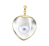0.03 ctw Diamond and Black Mother of Pearl Heart Shaped Pendant - 14KT Yellow Go