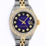 Rolex Ladies 2 Tone 14K Blue Vignette VS Diamond Datejust Wristwatch