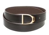 Hermes Vintage Black Brown Togo Leather Etrier Belt 85
