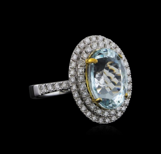 14KT Two-Tone Gold 5.13 ctw Aquamarine and Diamond Ring