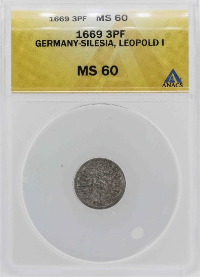 1669 Germany-Silesia Leopold 3 Pfennig Coin ANACS MS60