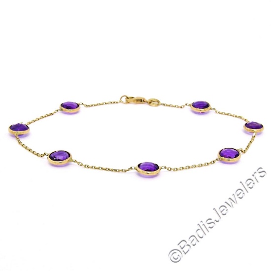 14kt Yellow Gold 5.25 ctw Bezel Set Amethyst by the Yard Cable Link Chain Bracel