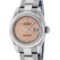 Rolex Ladies Stainless Steel Salmon Quickset Datejust Wristwatch With Rolex Box