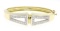Estate 14K Solid Two Tone Gold Hinged Open Bangle Bracelet with Pave Diamonds