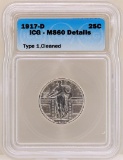 1917-D Standing Liberty Quarter Coin ICG MS60 Details