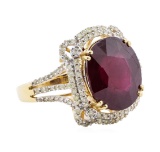 13.90 ctw Ruby and Diamond Ring - 14KT Yellow Gold