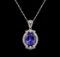 18KT White Gold 6.20 ctw Tanzanite and Diamond Pendant With Chain