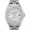 Rolex Ladies Stainless Steel Silver Diamond 18K Gold Bezel Datejust Wristwatch