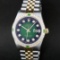 Rolex Mens 2 Tone 14K Green Vignette Diamond & Emerald Datejust Wristwatch