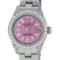 Rolex Ladies Stainless Steel Pink Diamond Lugs Oyster Quickset Datejust Wristwat