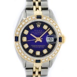 Rolex Ladies 2 Tone Blue Vignette Diamond & Sapphire Datejust Wristwatch