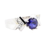 2.09 ctw Sapphire And Diamond Ring - 14KT White Gold