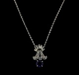 1.00 ctw Sapphire and Diamond Pendant With Chain - Platinum and 14KT White Gold