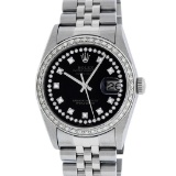 Rolex Mens Stainless Steel Black String Diamond 36MM Datejust Wristwatch