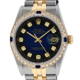 Rolex Mens 2 Tone 14K Blue Vignette Diamond & Sapphire Datejust Wristwatch