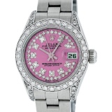 Rolex Ladies Stainless Steel Pink Diamond Lugs Oyster Quickset Datejust Wristwat
