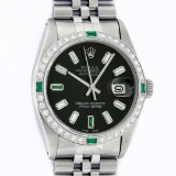 Rolex Mens Stainless Steel Black Baguette Diamond 36MM Datejust Wristwatch With