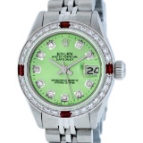Rolex Ladies Stainless Steel Green Diamond & Ruby Datejust Wristwatch