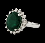 4.38 ctw Emerald and Diamond Ring - 14KT White Gold