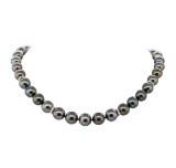 0.75 ctw Diamond and Tahitian Pearl Necklace - 14KT Yellow Gold