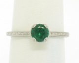 Platinum Etched Petite QUALITY .51 ctw Emerald Solitaire Ring Engagement