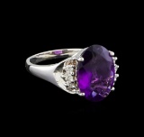 4.13 ctw Amethyst and Diamond Ring - 14KT White Gold