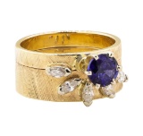 1.40 ctw Blue Sapphire and Diamond Ring - 14KT Yellow Gold