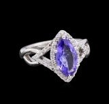 1.75 ctw Tanzanite and Diamond Ring - 14KT White Gold