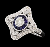 0.76 ctw Diamond Ring And Sapphire Ring- 18KT White Gold