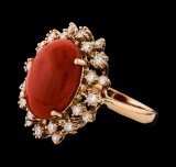 5.07 ctw Coral and Diamond Ring - 14KT Rose Gold