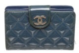 Chanel Blue Quilted Patent Leather Compact Wallet