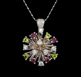 14KT White Gold 2.52 ctw Tourmaline and Diamond Pendant With Chain