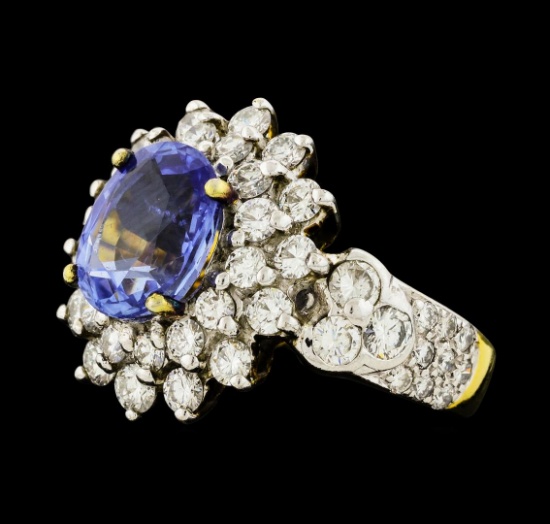 2.85 ctw Sapphire and Diamond Ring - 9KT Yellow Gold With Rhodium