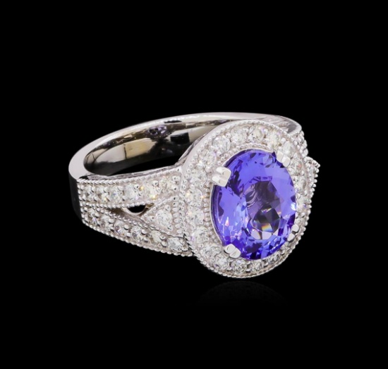 2.97 ctw Tanzanite and Diamond Ring - 14KT White Gold