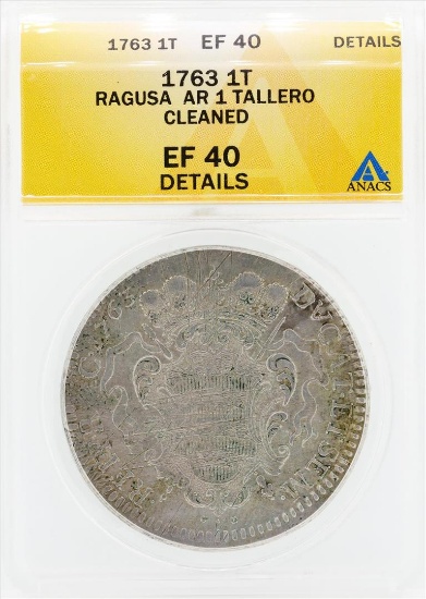 1763 Ragusa AR 1 Tallero Cleaned Coin ANACS EF40 Details