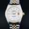 Rolex Mens 2 Tone 14K Mother Of Pearl Baguette Diamond Datejust Wristwatch