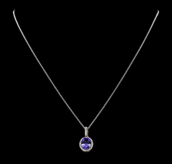 2.42 ctw Tanzanite and Diamond Pendant With Chain - 14KT White Gold