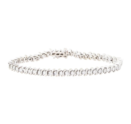 2.05 ctw Diamond S Style Tennis Bracelet" - 14KT White Gold"